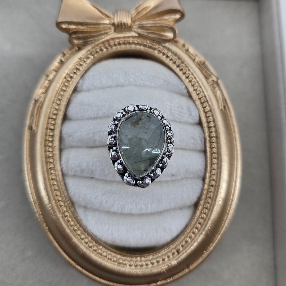 Unbranded Ring Womens Size 10 Boho Pear Prehnite Green Silver Tone EUC
